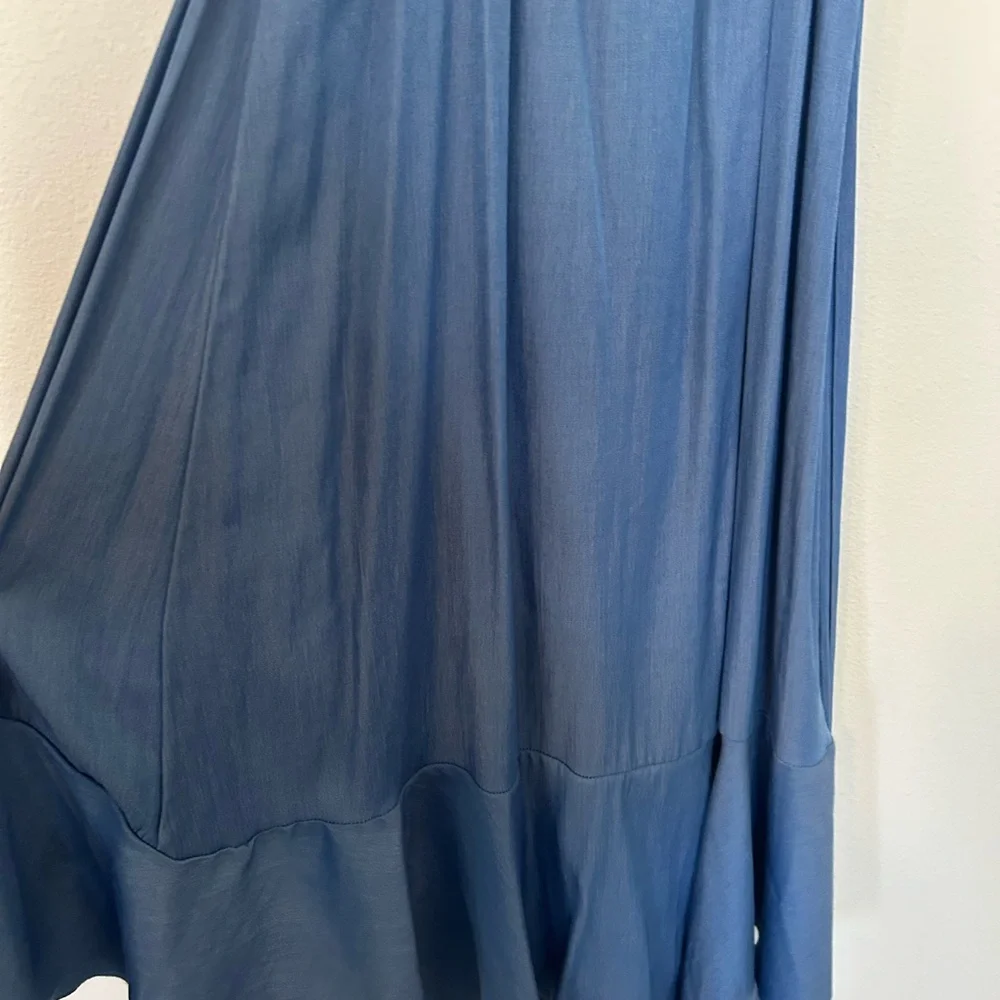 Elegant Blue Off-Shoulder Dress With Ruffles - Picture 7 of 7